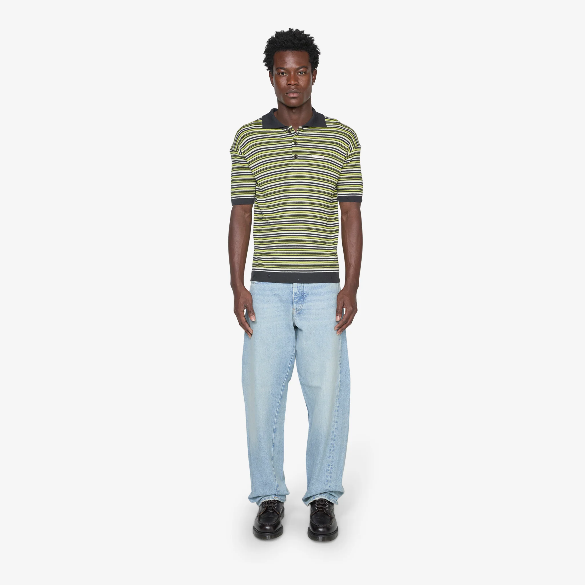 Stripe Polo Sweater Charcoal | Lime - Image 4