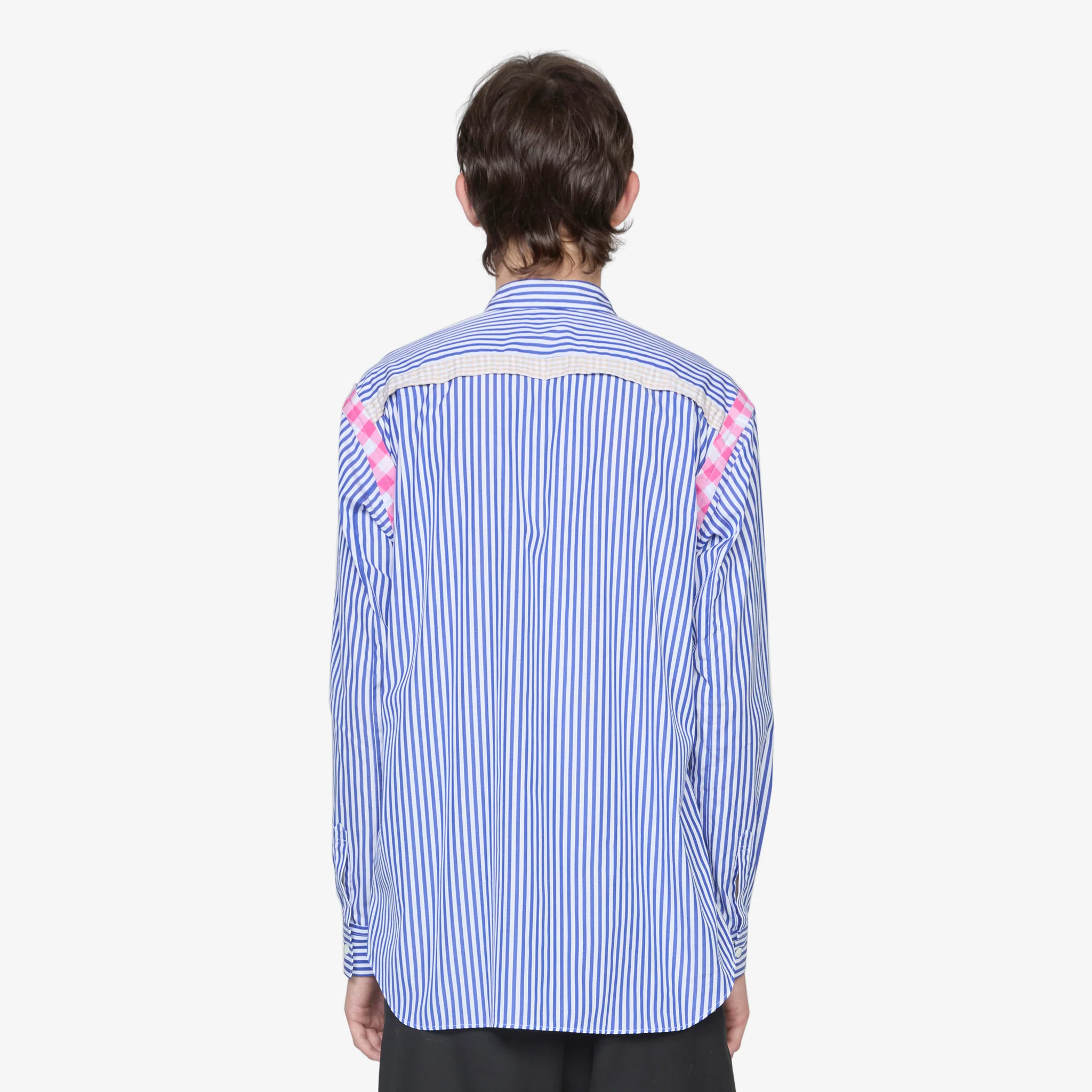 Striped Gingham Trim Shirt Blue - Image 4