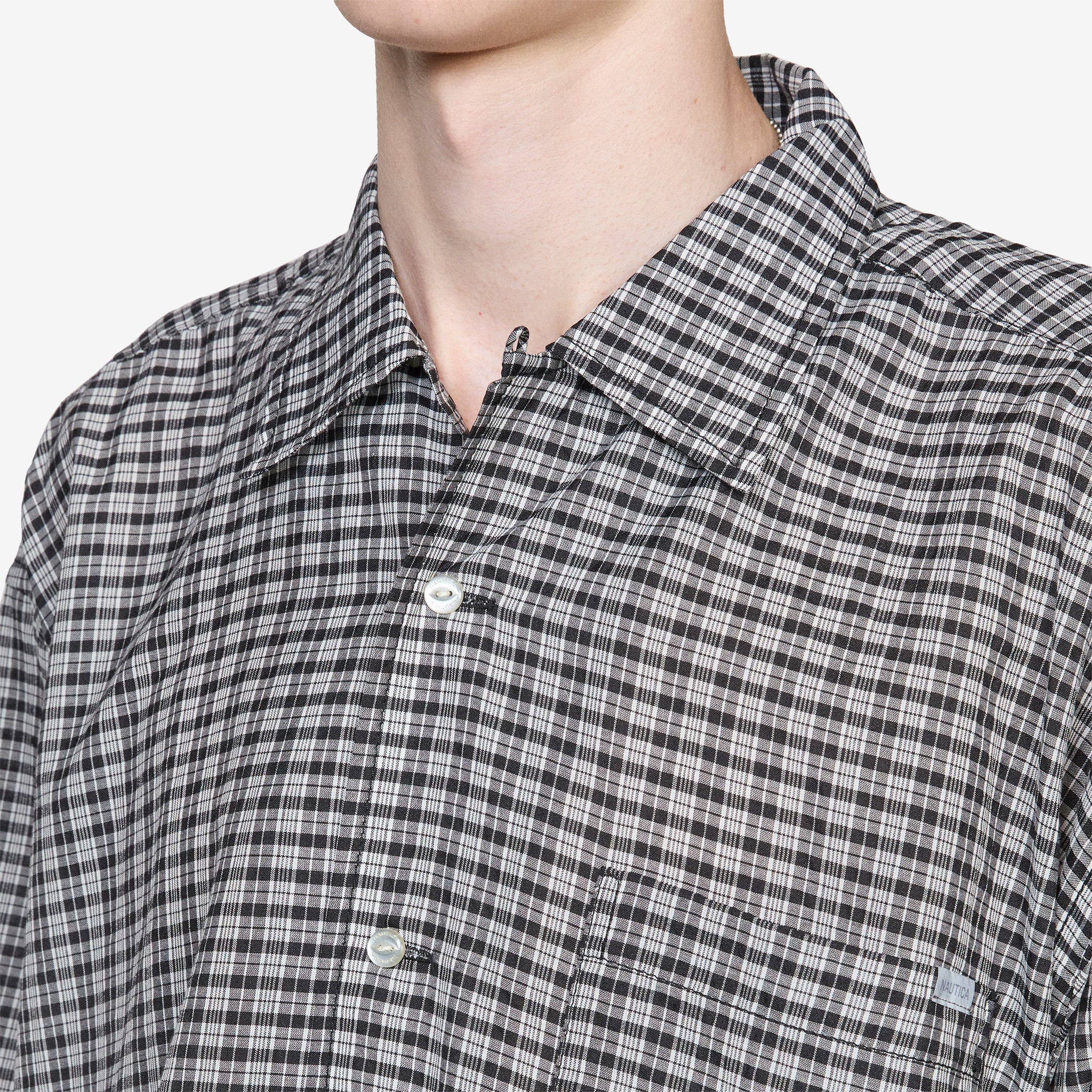 T/C Check Open Collar Shirt White - Image 2