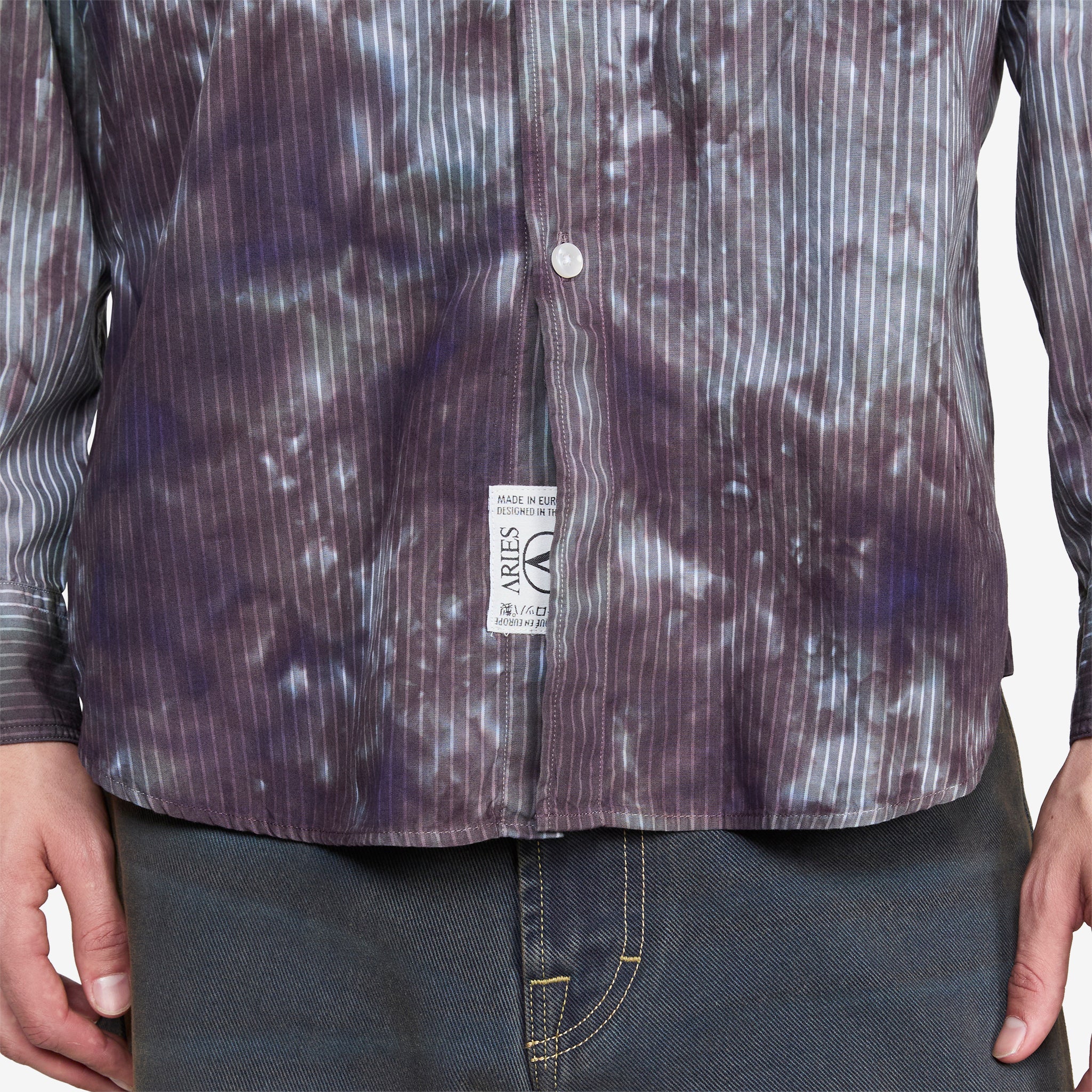 Tie Dye Stripe Poplin Shirt Black - Image 5