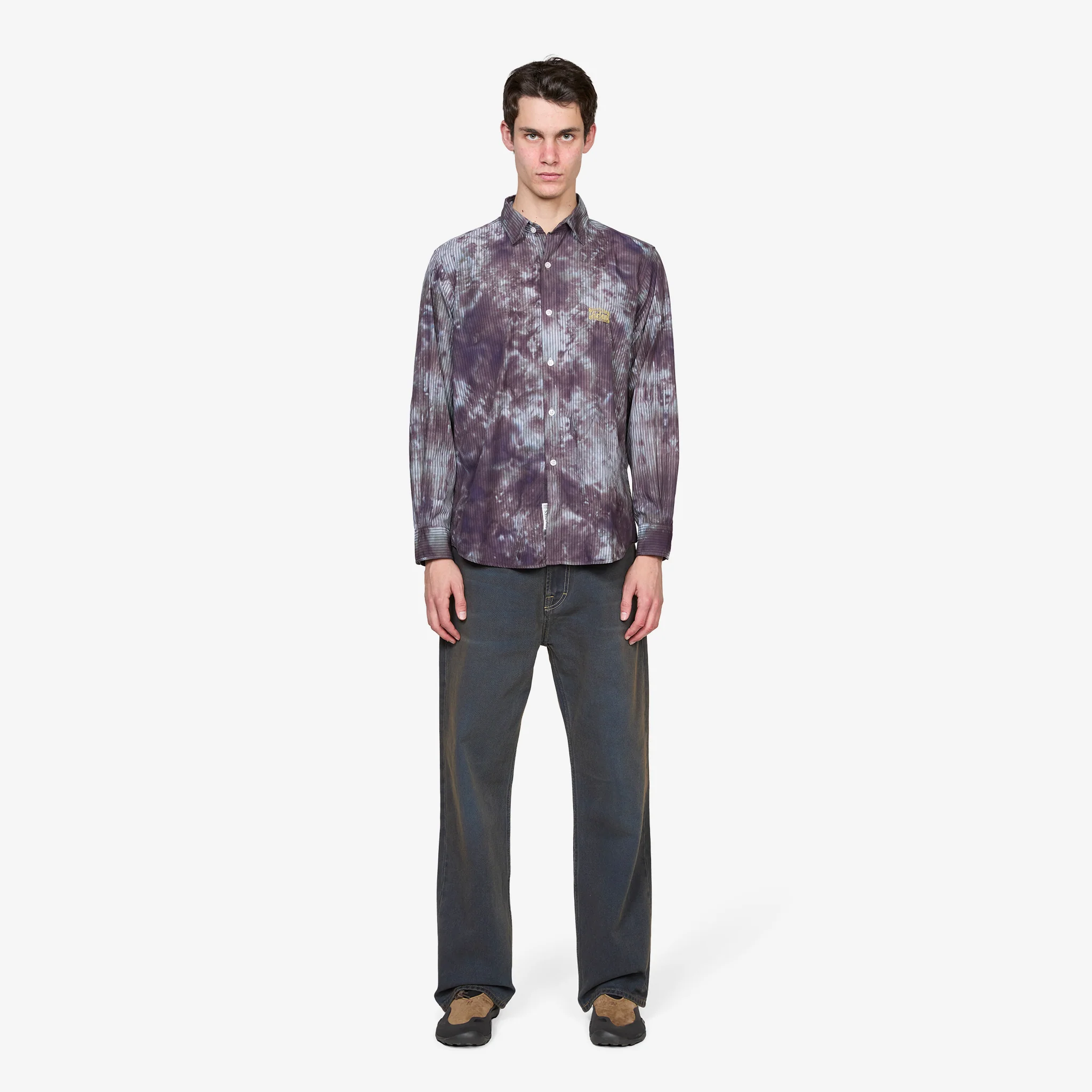 Tie Dye Stripe Poplin Shirt Black - Image 6