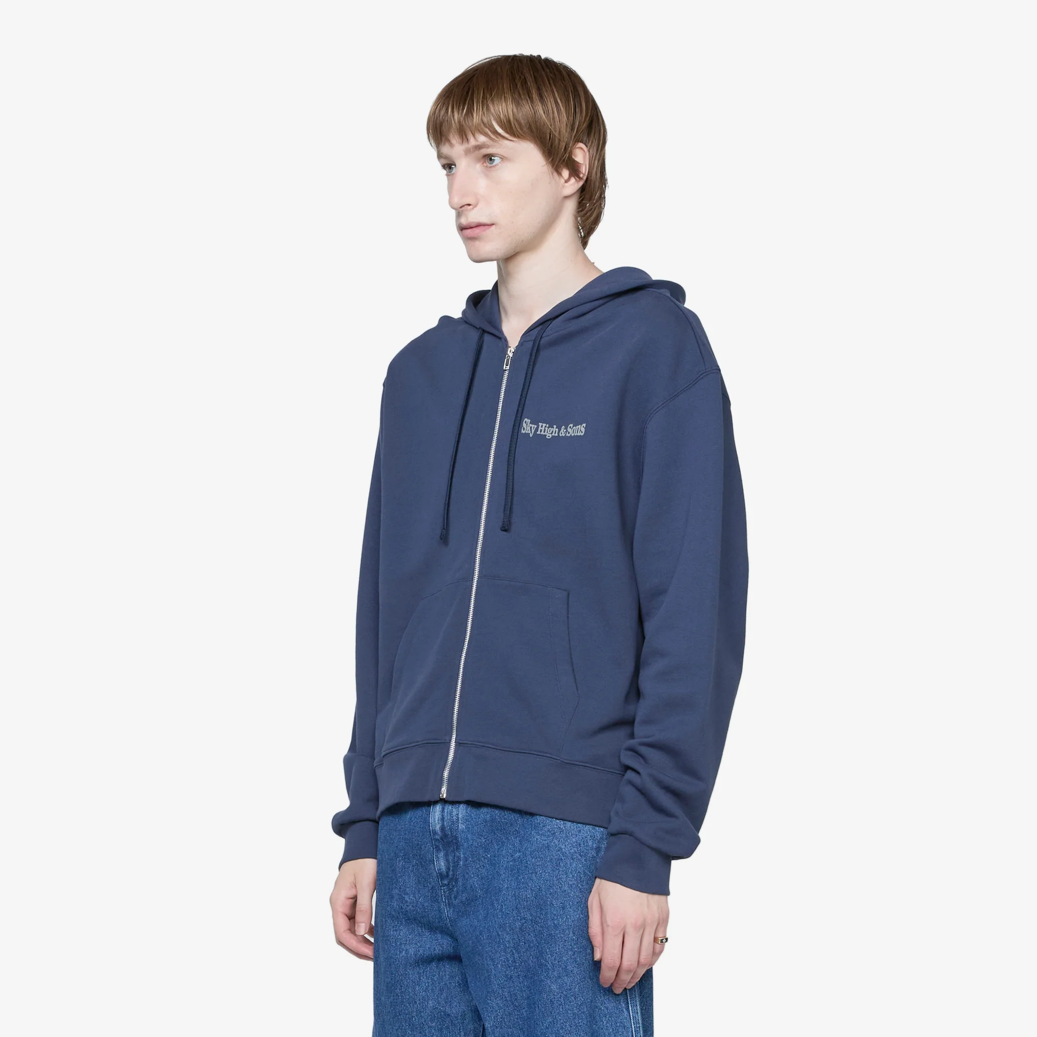Unisex Sky High and Sons Zip-Up Hoodie Navy - Image 3