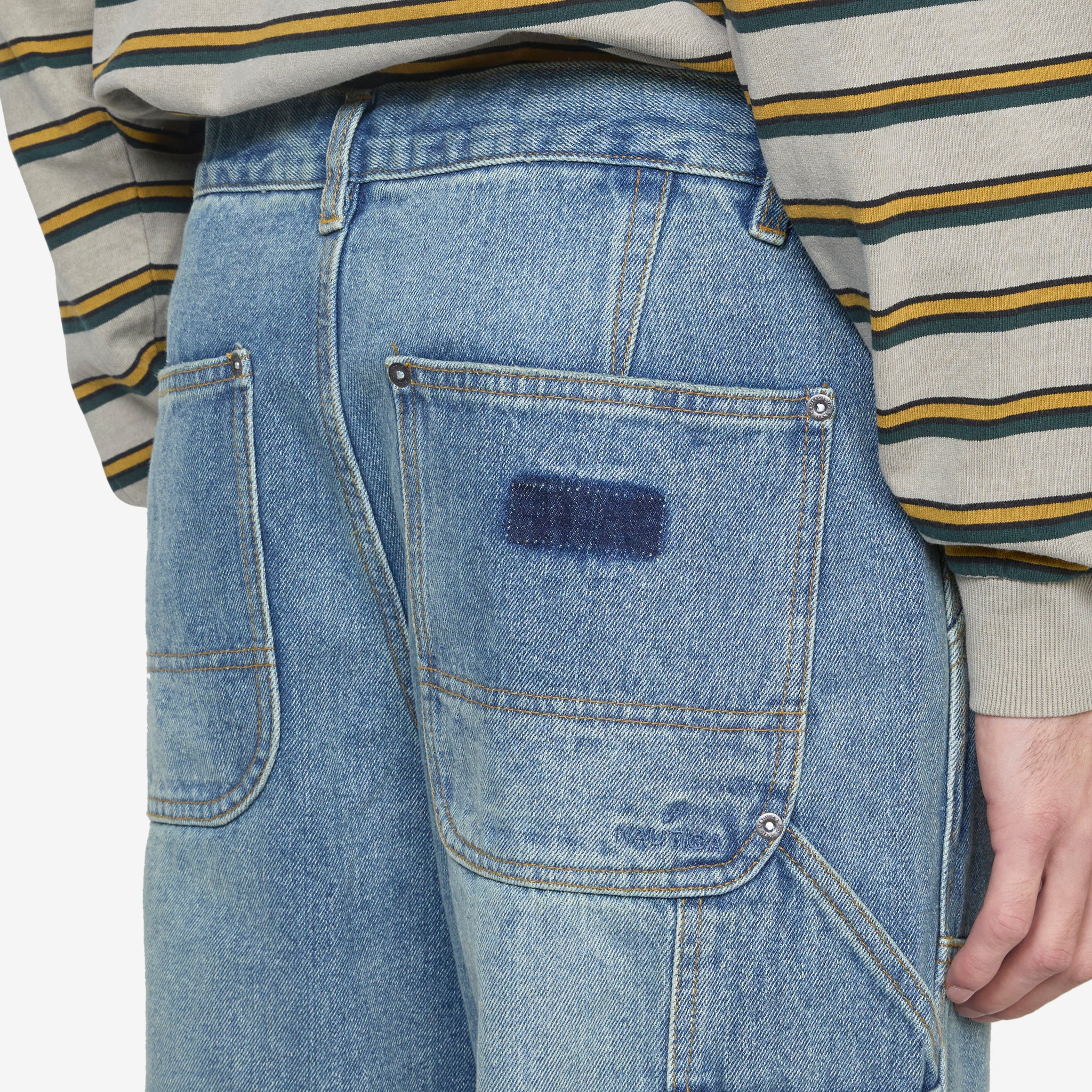 Washed Double Knee Denim Pant Indigo - Image 4