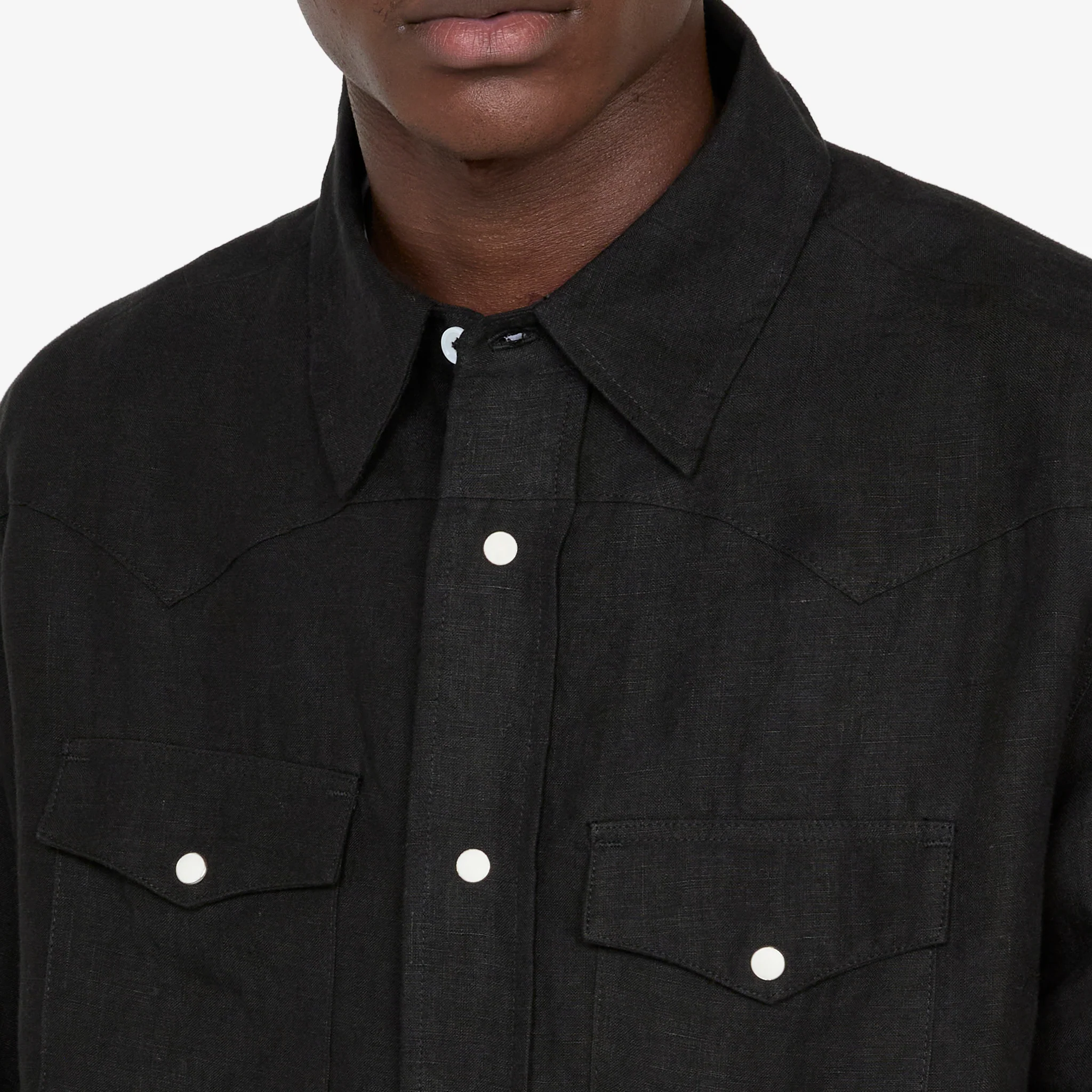 Washed Linen Western Shirt Black - Image 3