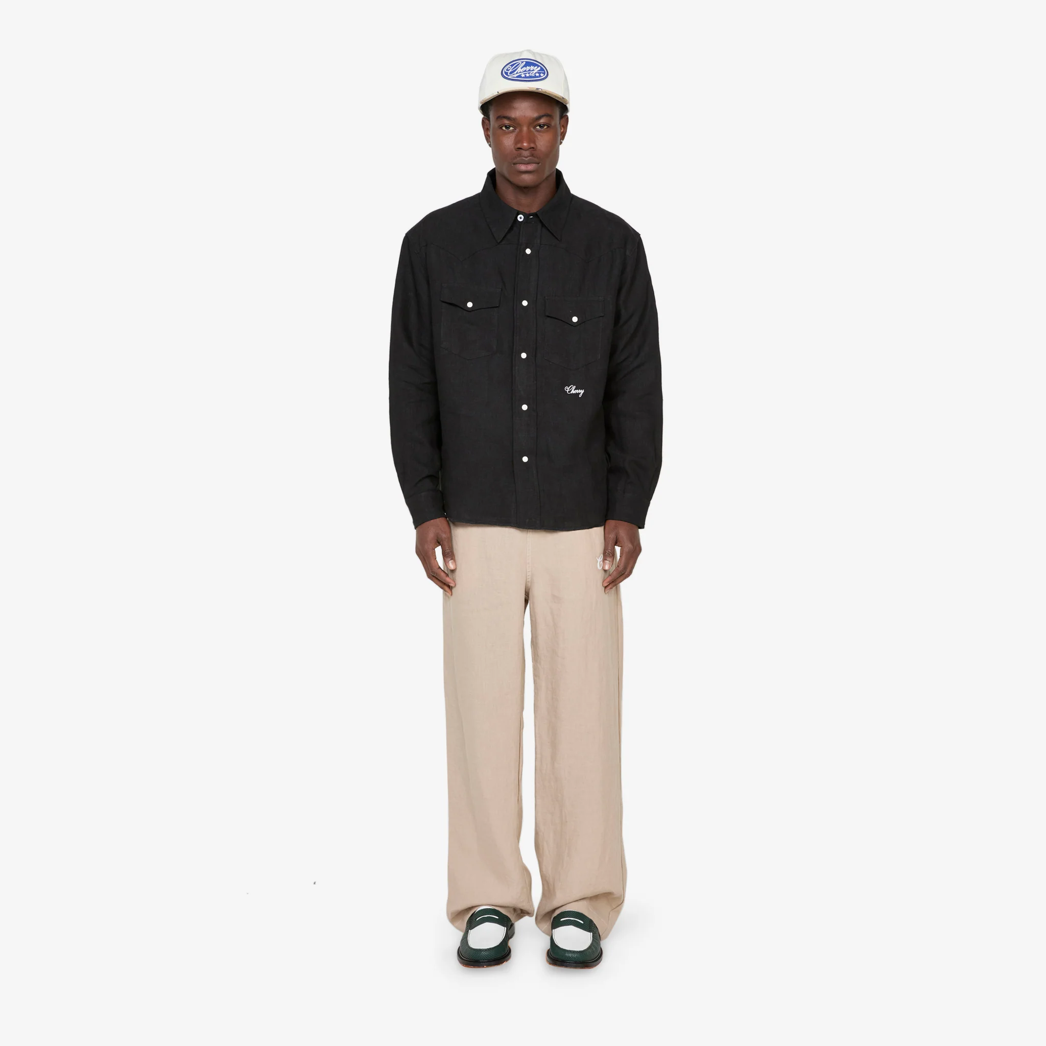 Washed Linen Western Shirt Black - Image 5