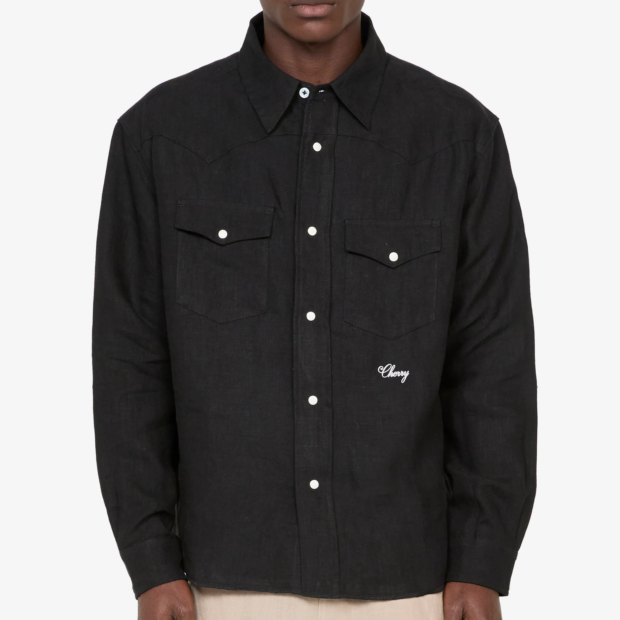 Washed Linen Western Shirt Black - Image 6
