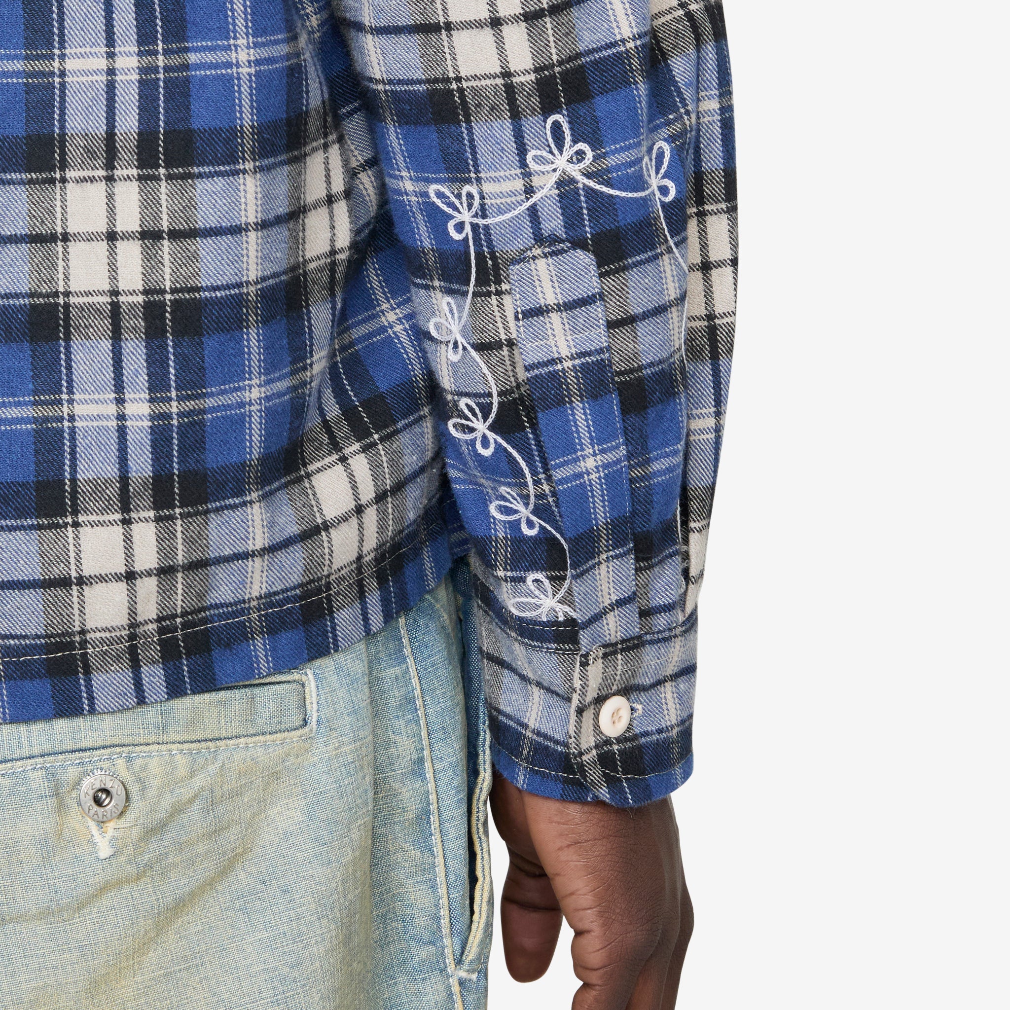Western Boxy Plaid Shirt Royal Blue - Image 4
