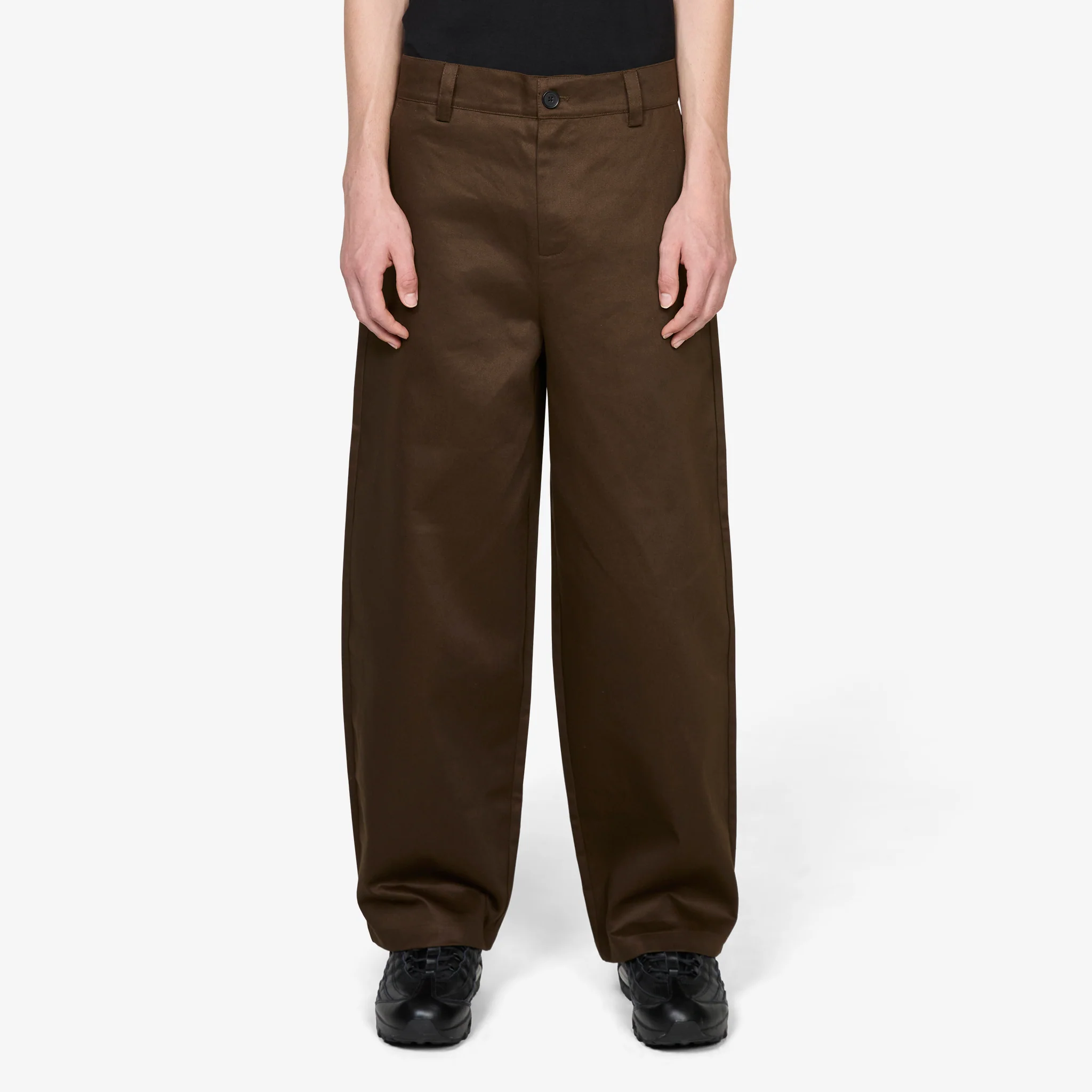 Wide-Leg Twill Trousers Brown