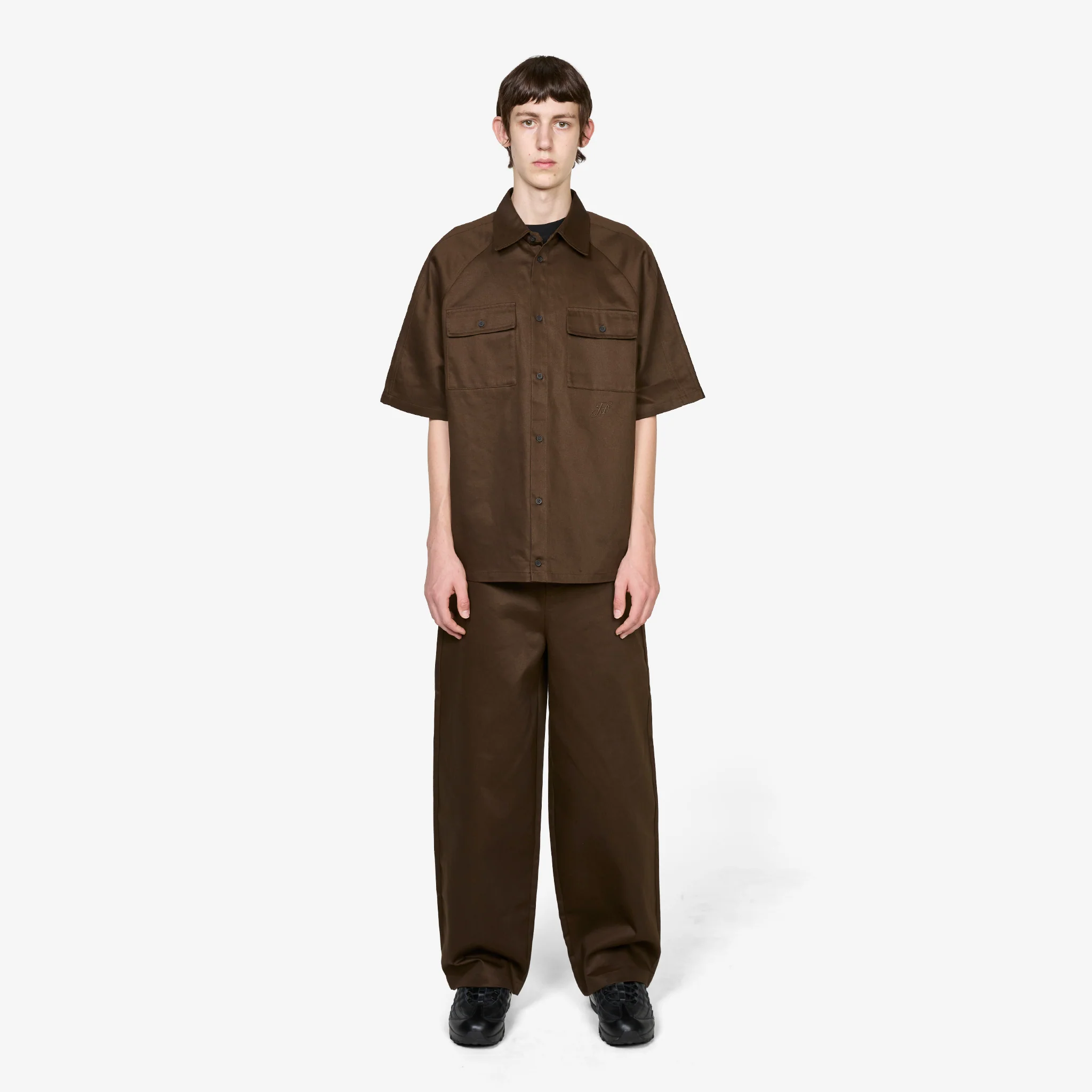 Wide-Leg Twill Trousers Brown - Image 5